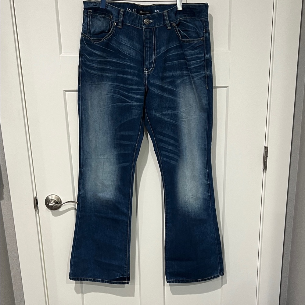 INC International Concepts Men's Rio Low Rise Boot Cut Blue Jeans Sz 36x32